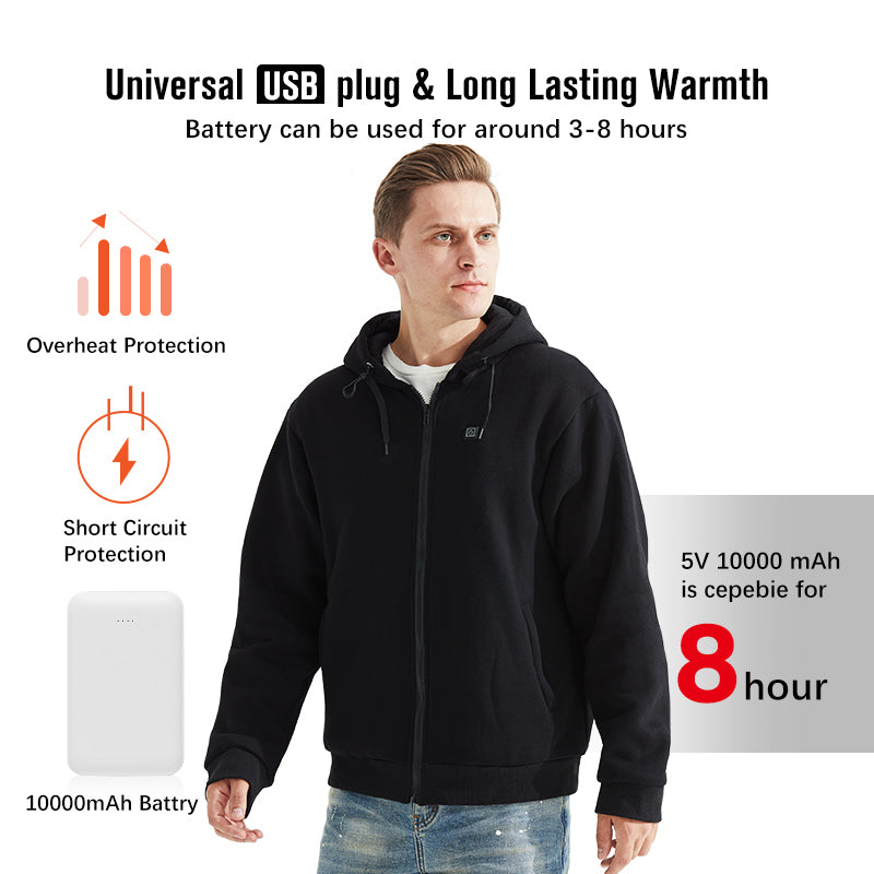 Electric Heated Hoodie for Men 5 Heating Panels & 3 Temp Settings(NO Battery）