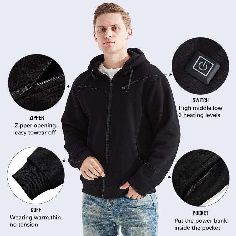 Electric Heated Hoodie for Men 5 Heating Panels & 3 Temp Settings(NO Battery）