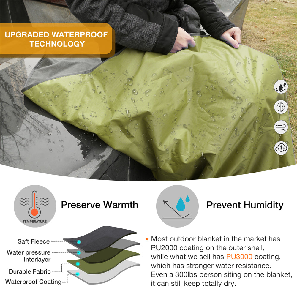 DUKUSEEK Hoodie Blanket Waterproof for Outdoor Camping, Picnic, Stadium, Sports, Beach, Concerts, Car, Dogs,  Stadium Blanket Fleece Blanket Extra Large with Hood (79 x 56 inches) Army Green