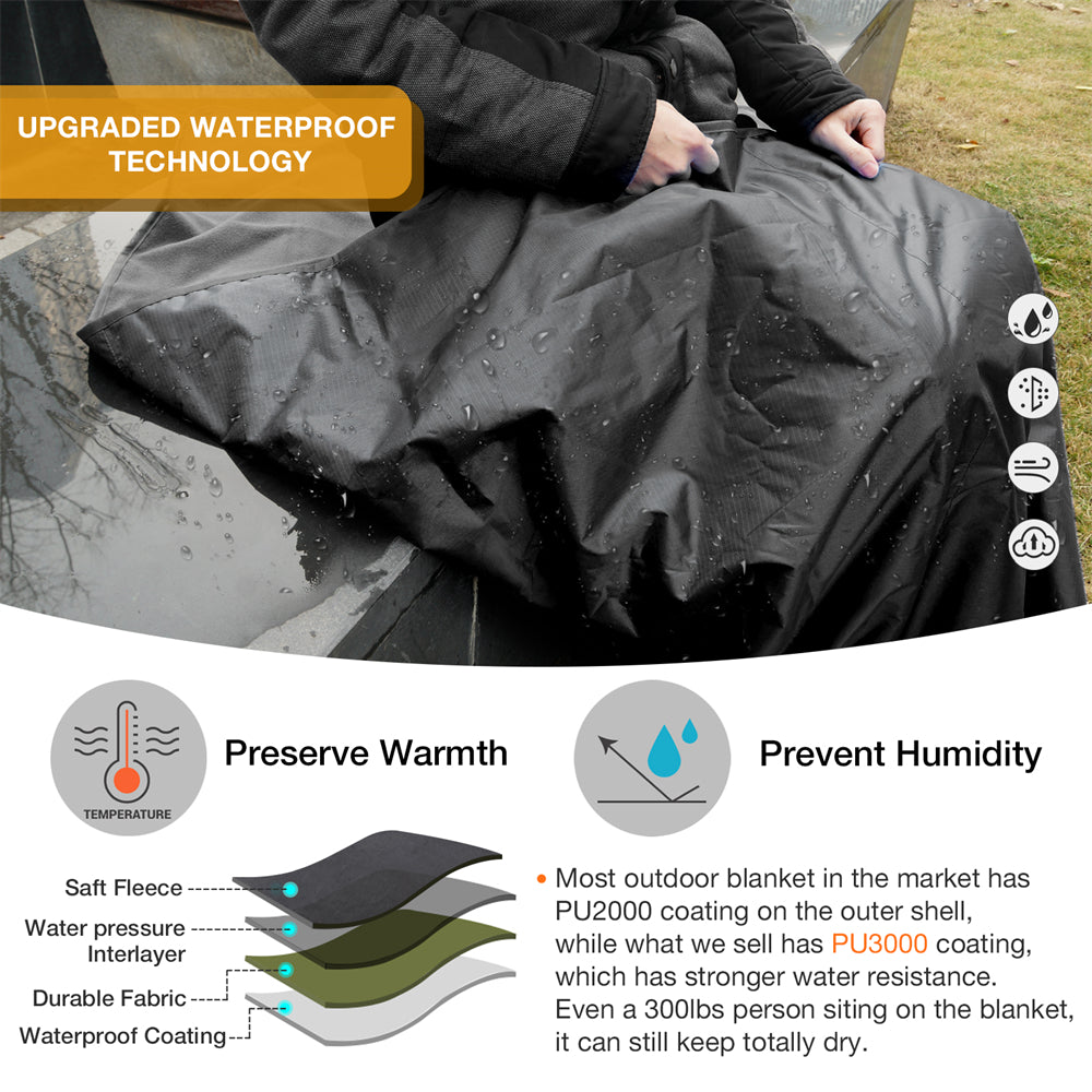 DUKUSEEK Hoodie Blanket Waterproof for Outdoor Camping, Picnic, Stadium, Sports, Beach, Concerts, Car, Dogs,  Stadium Blanket Fleece Blanket Extra Large with Hood (79 x 56 inches) Black