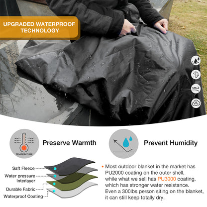 DUKUSEEK Hoodie Blanket Waterproof for Outdoor Camping, Picnic, Stadium, Sports, Beach, Concerts, Car, Dogs,  Stadium Blanket Fleece Blanket Extra Large with Hood (79 x 56 inches) Black