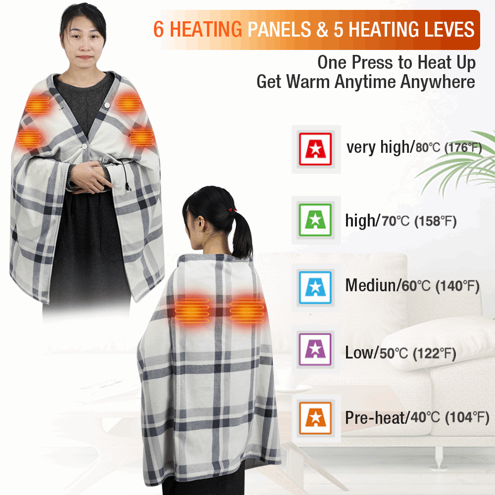 ARRIS 5V USB Portable Wearable Heated Fleece Shawl Cape Blanket for Home Office Car Camping