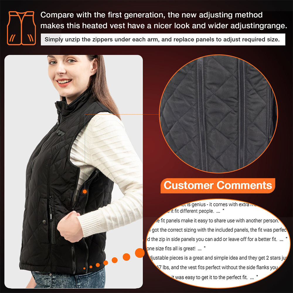 upgraded size panels for women's heated vest 