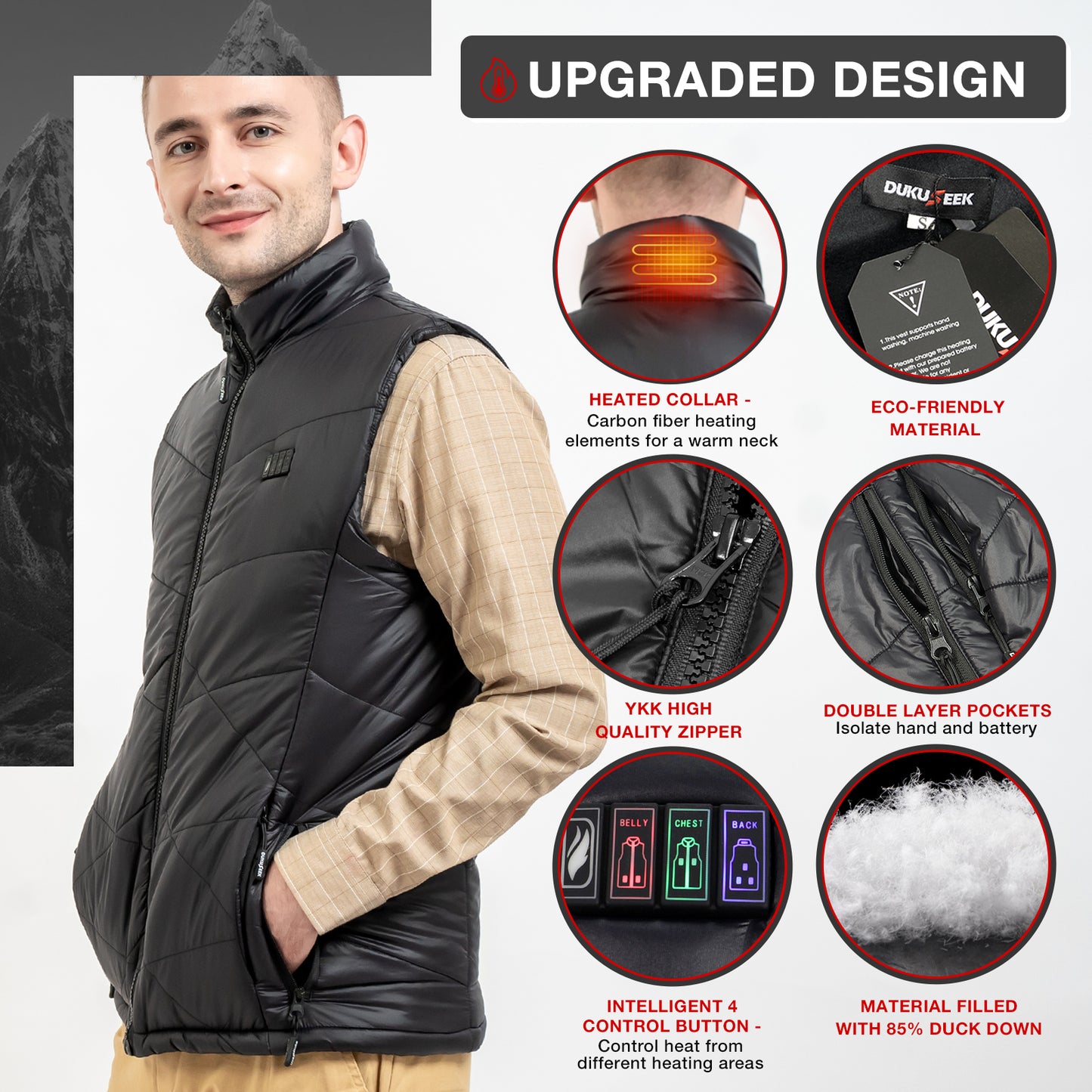 upgraded men's heated vest with 7500mah battery