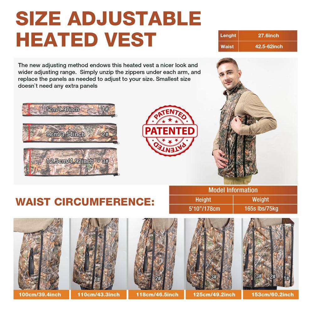 adjustable size panels for dukuseek camo heated vest