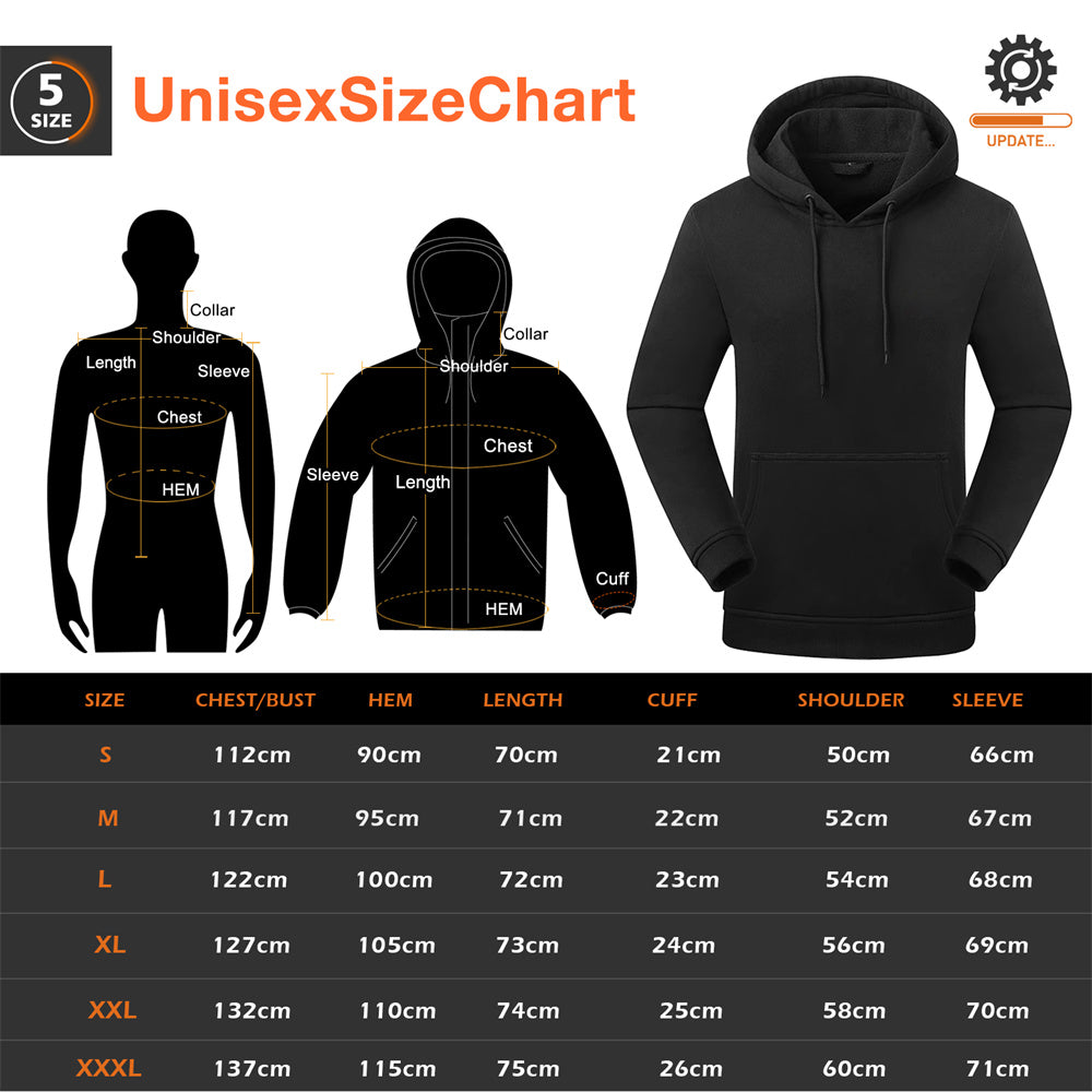 5V Electric Heated Hoodie Pullover Hoodie with 10000mah Battery Pack for Men 5 Heating Zones