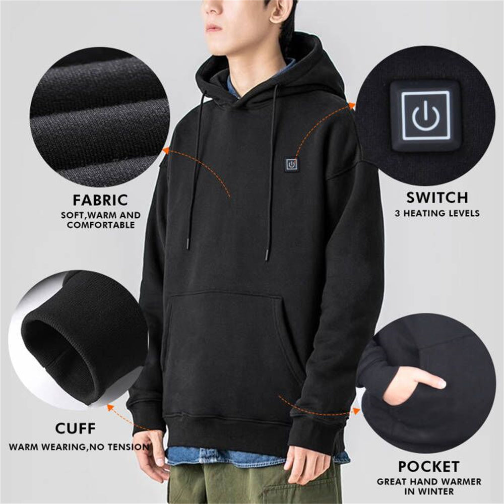 5V Electric Heated Hoodie Pullover Hoodie with 10000mah Battery Pack for Men 5 Heating Zones