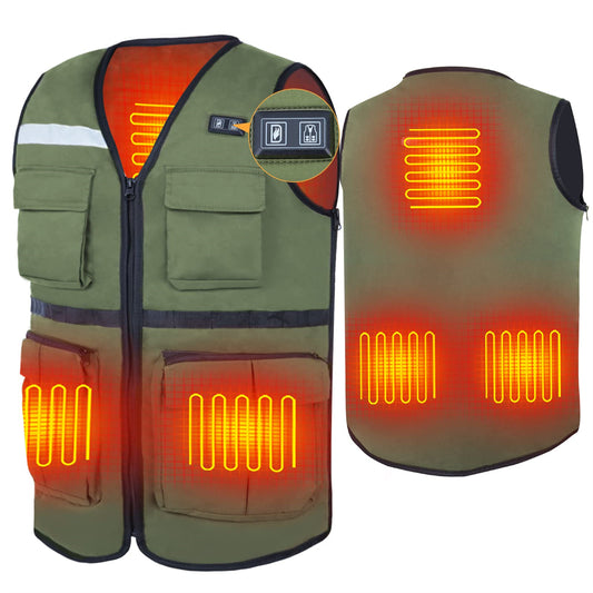 DUKUSEEK Heated Vest Men's Fishing Vest, USB Charging with LED Light Bar on the Back Warm Heated Fishing Vest for Fishing, Hunting, Safari, Travel, Shooting, Outdoor Work, Outdoor Activities (Battery Not Included)