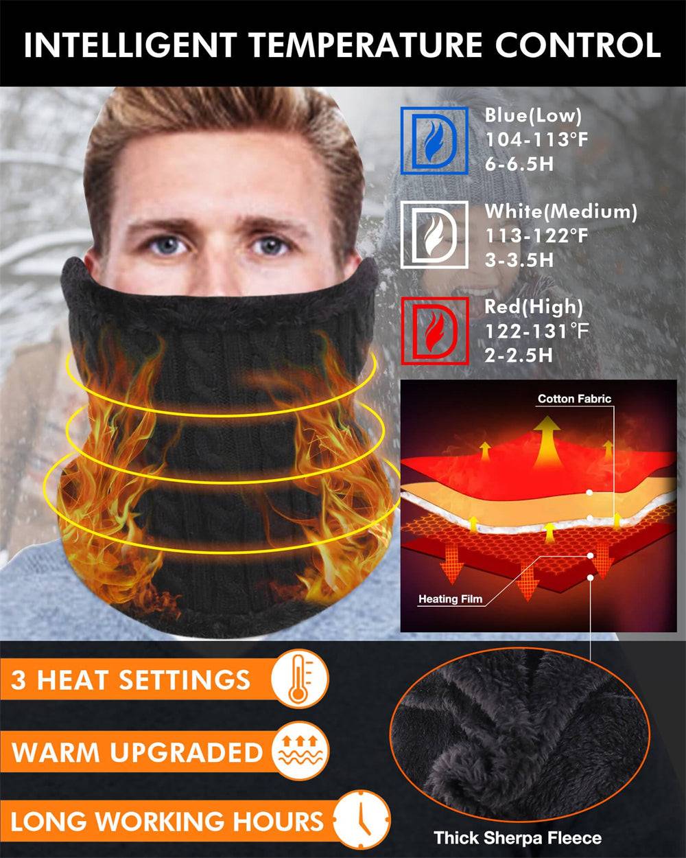 DUKUSEEK Rechargeable Heated Winter Neck Warmer for Men Women Neck Gaiter Face Scarf