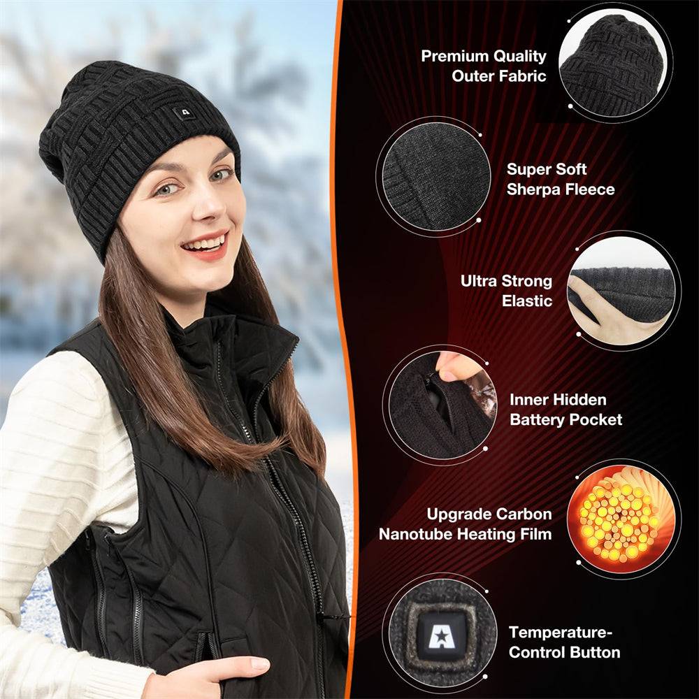 Classic black heated hat for men women