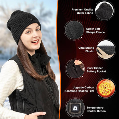 Classic black heated hat for men women