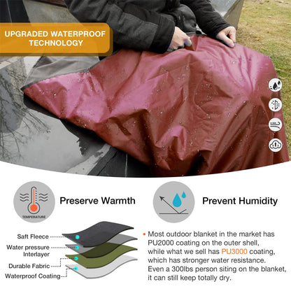 DUKUSEEK Hoodie Blanket Waterproof for Outdoor Camping, Picnic, Stadium, Sports, Beach, Concerts, Car, Dogs,  Stadium Blanket Fleece Blanket Extra Large with Hood (79 x 56 inches) Wine Red