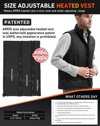 ARRIS heated vest comes with a set of size panels 