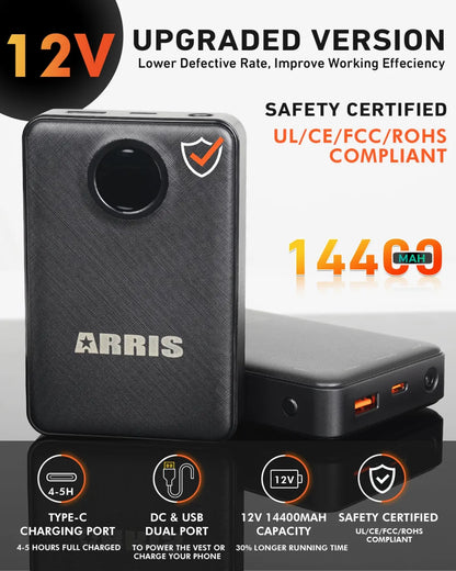 ARRIS 12V 14400mah battery for heated vest/jacket