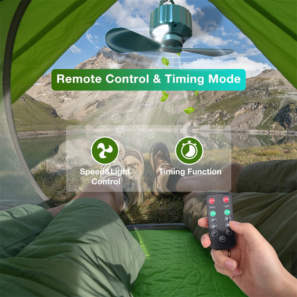 DUKUSEEK Tent Ceiling Fans for Camping, Portable Tent Fans with LED Light and Remote Control, Power Bank, USB Battery Operated Camping Fan with Hanging Hook for Canopy Tent, RV