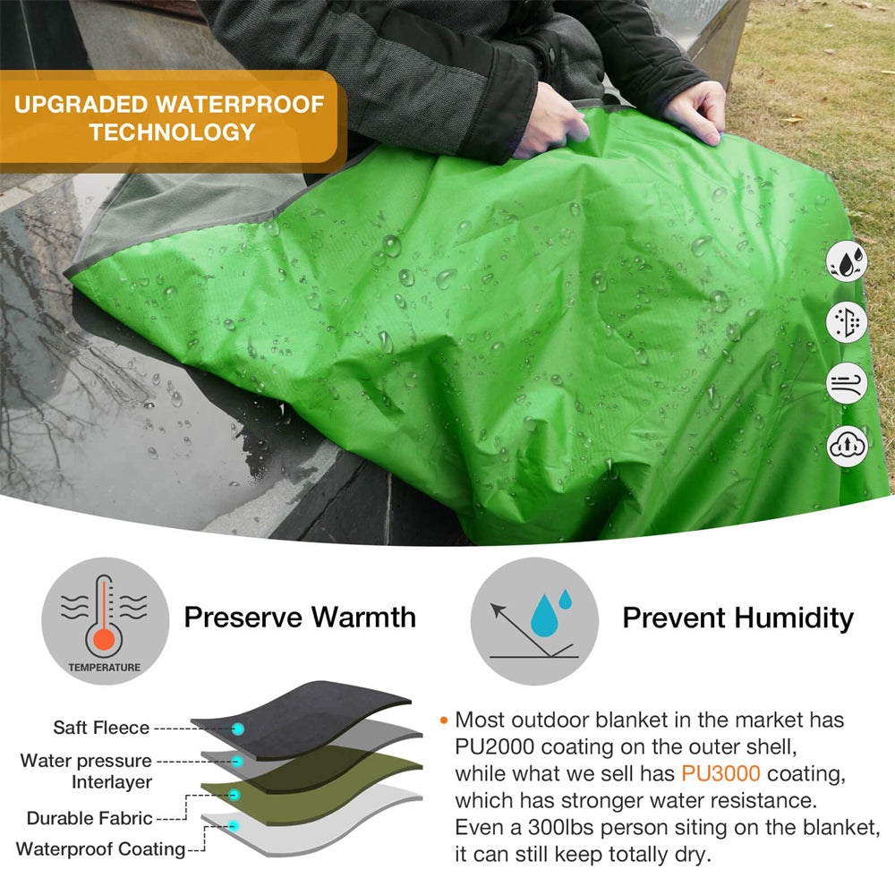 DUKUSEEK Hoodie Blanket Waterproof for Outdoor Camping, Picnic, Stadium, Sports, Beach, Concerts, Car, Dogs,  Stadium Blanket Fleece Blanket Extra Large with Hood (79 x 56 inches) Bright Green