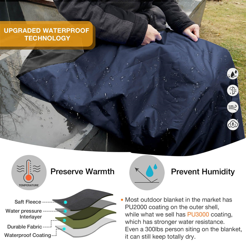 DUKUSEEK Hoodie Blanket Waterproof for Outdoor Camping, Picnic, Stadium, Sports, Beach, Concerts, Car, Dogs,  Stadium Blanket Fleece Blanket Extra Large with Hood (79 x 56 inches) Navy Blue