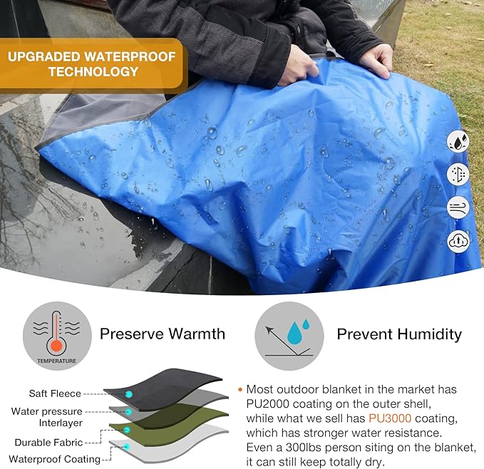 DUKUSEEK Outdoor Waterproof Stadium Blanket, XL Large (79x56") Hooded Stadium Blankets with Fleece, Warm Outside Blankets for Cold Weather, Camping, Sports, Football