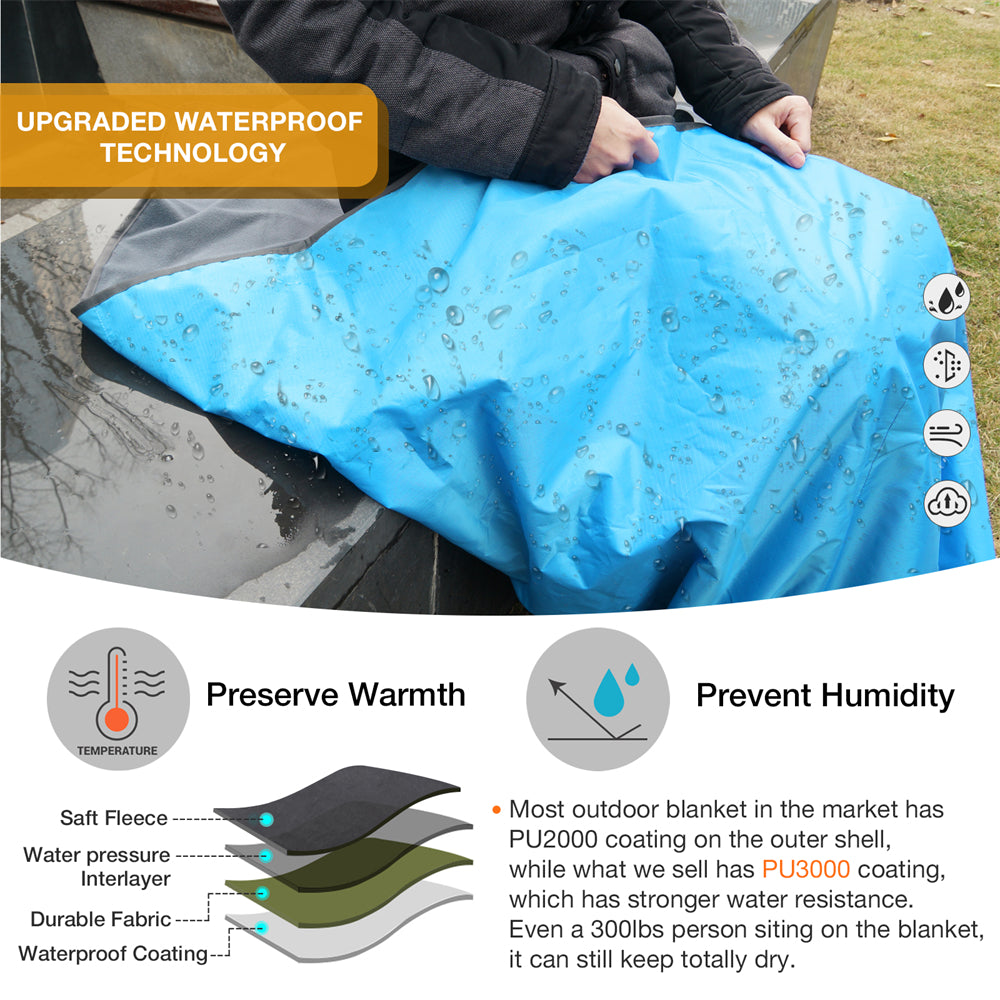 DUKUSEEK Hoodie Blanket Waterproof for Outdoor Camping, Picnic, Stadium, Sports, Beach, Concerts, Car, Dogs,  Stadium Blanket Fleece Blanket Extra Large with Hood (79 x 56 inches) Sky Blue