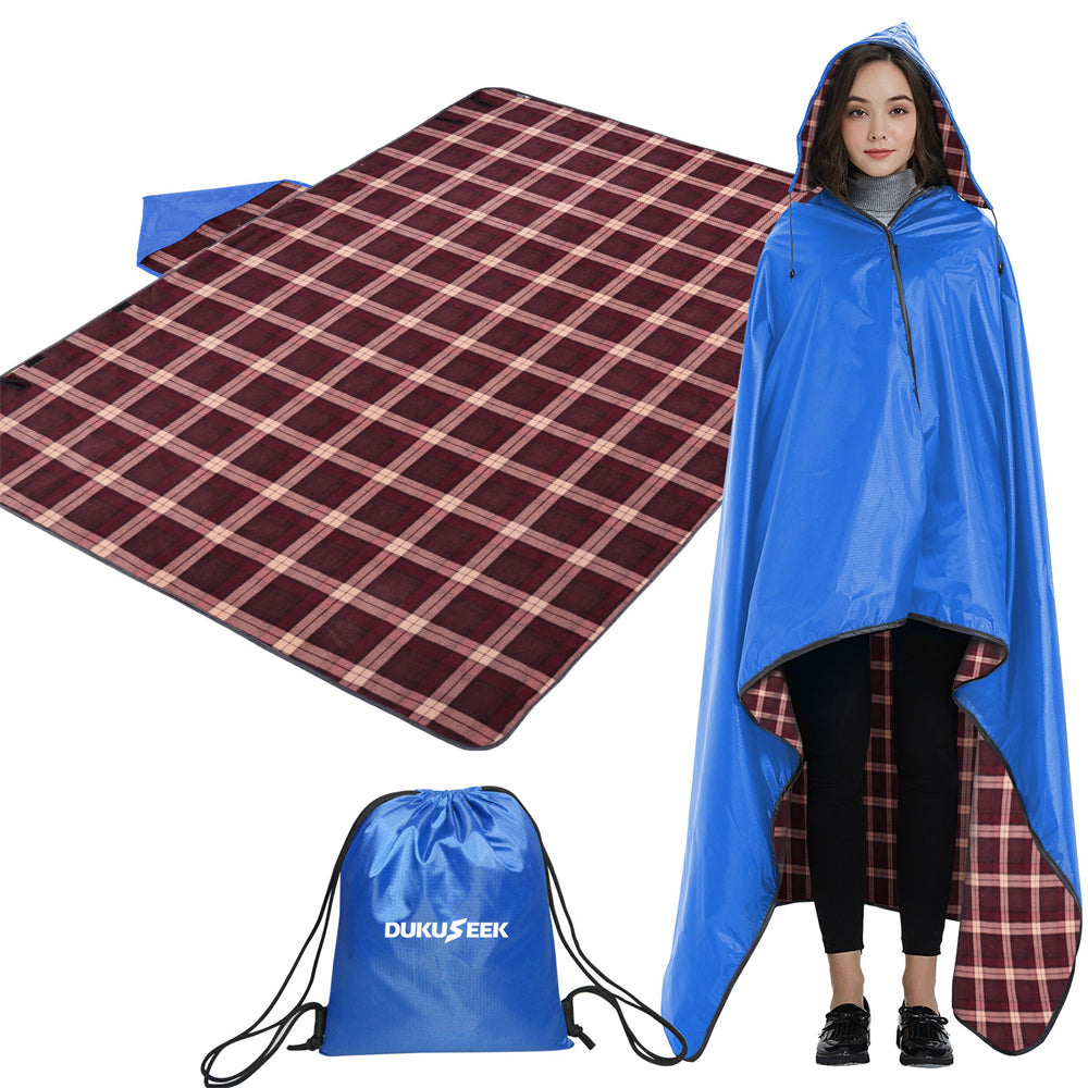 DUKUSEEK Fleece Blanket Hoodie Waterproof Outdoor Stadium Blanket Portable & Wearable Picnic Blanket