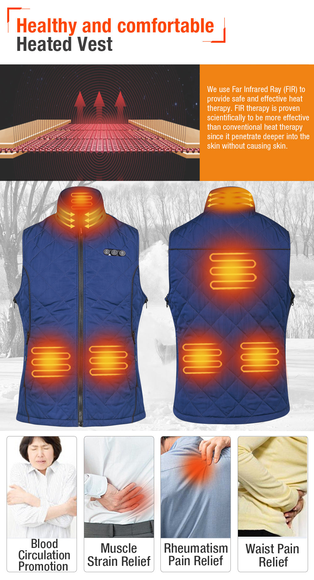 Warm heated vest with battery pack