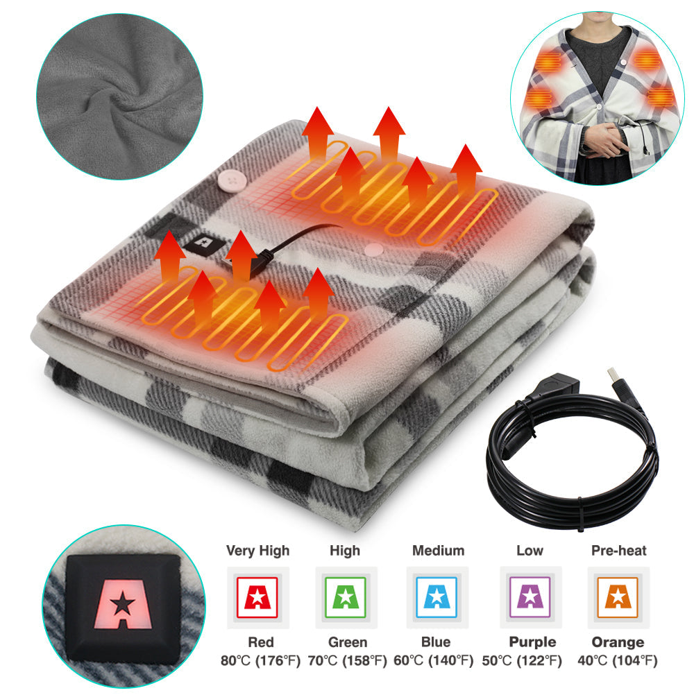 ARRIS 5V USB Portable Wearable Heated Fleece Shawl Cape Blanket for Home Office Car Camping