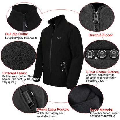 ARRIS Fleece Heated Jacket for Men, Electric Warm Heating Coat with 7.4V Rechargable Battery