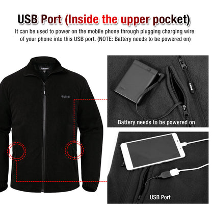 ARRIS Fleece Heated Jacket for Men, Electric Warm Heating Coat with 7.4V Rechargable Battery